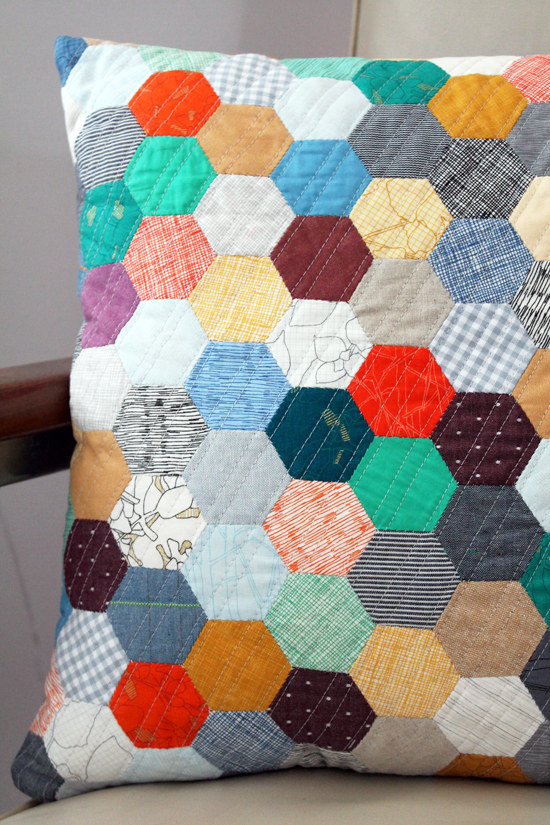 My "Carolyn Friedlander's Favorites" Quilted EPP Hexie Pillow {an Art School Dropout's life}